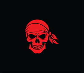 Bold red pirate skull with bandana, perfect for Halloween designs, pirate-themed events, logos, and spooky graphic projects.