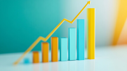 Bar chart showing increasing growth trends in business metrics against a soft gradient background during daylight