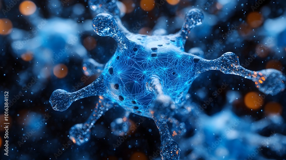 Leinwandbilder glowing neural network synaptic connections in dynamic blue and orange tones - abstract digital of n