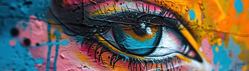 Fototapeta premium Graffiti art adorning city walls with vibrant colors and messages, rebellious and artistic, Urban, Bright hues, Photograph, Street art
