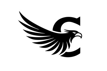 Minimal Eagle with C-Shaped Letter Logo on White Background