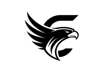 Minimal Eagle with C-Shaped Letter Logo on White Background