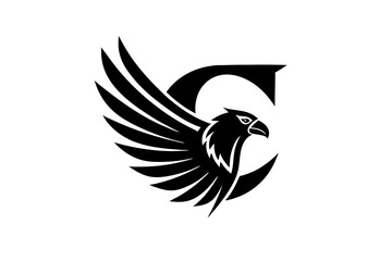 Minimal Eagle with C-Shaped Letter Logo on White Background