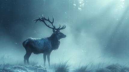 Majestic Elk in Misty Forest Light