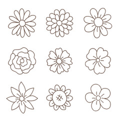 Set of Flowers Cute Doodle Vector Illustration