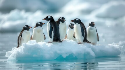 Penguins on Iceberg in Icy Antarctic Waters