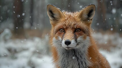 Obraz premium Majestic Red Fox in a Snowy Forest Landscape