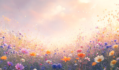 Fototapeta premium Dreamlike Landscapes and Mystical Gardens with Vibrant Flowers and Glowing Nature