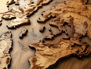 stunning wood carved map featuring intricate details, rich knots, and deep grooves, showcasing various continents and countries. This artwork adds unique touch to any space