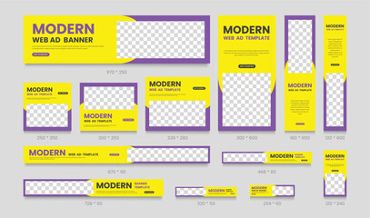 Google promotion kit banner template design for web page, ads, background, backdrop, flyer, card. Business web banners template set. Vertical, horizontal and square ads template layout.