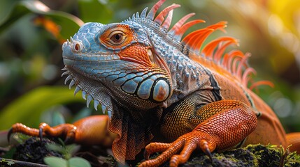 Fototapeta premium Colorful Iguana in Tropical Greenery