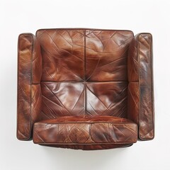 Obraz premium Top view of brown leather lounge chair isolated 