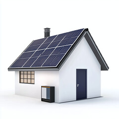 A home battery storage system with solar panels, modern energy solution, 3D illustration, isolated on white background