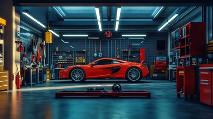 Fototapeta premium Automotive care and maintenance job in a garage