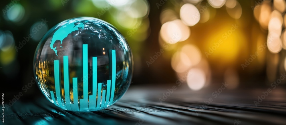 Poster global data visualization sphere with bar graph
