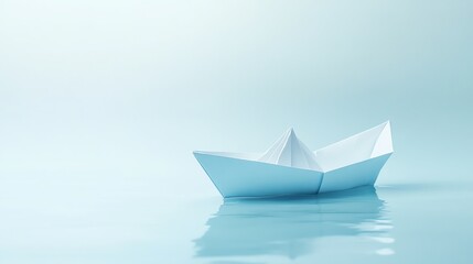 Obraz premium A white paper boat on a blue background.