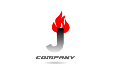 fire flames J red letter alphabet logo icon design with black gradient color for business and company