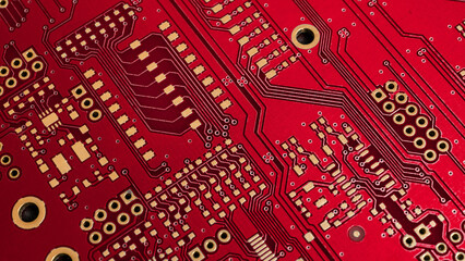 red printed circuit board. background or texture