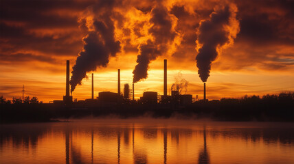 工場の煙と夕焼け空