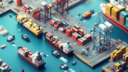 Obraz premium Global logistics hub with maritime, air, and land transport