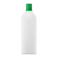A clean and simple detergent bottle with a green cap isolated on a white background, suitable for household cleaning tasks