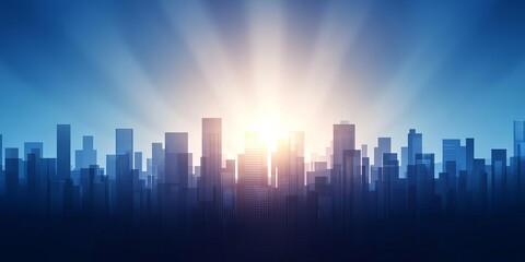 Obraz premium City skyline silhouette with bright sunrise in the background.