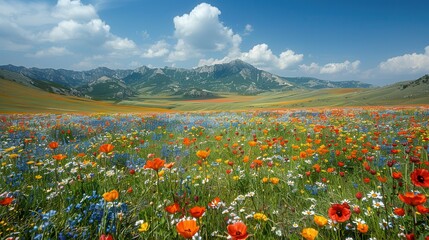 Obraz premium Colorful Wildflower Meadow with Scenic Mountains