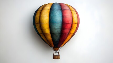 Fototapeta premium Striking image of a vibrant,colorful hot air balloon gracefully drifting through a tranquil,azure sky filled with wispy clouds. This captivating aerial scene evokes a sense of the freedom of flight.