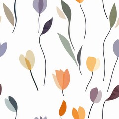 Minimalistic Pastel Tulip Designs in Repetitive Pattern