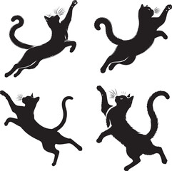 A graceful cat leaping silhouette in the air with one paw extended