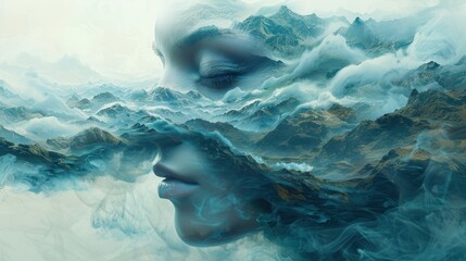 Fototapeta premium Ethereal Landscape Merging with Human Profile