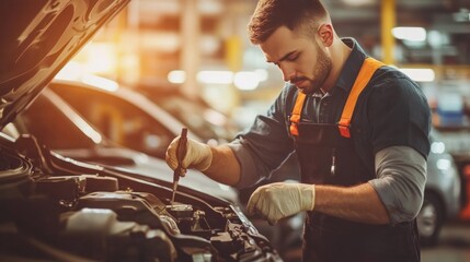 Obraz premium Technician performing equipment inspection at an automotive workshop