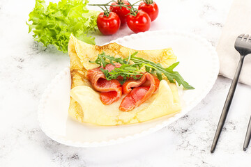 Russian pancake with salmon fish