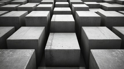 Concrete blocks stacked in rows, wide space for copy in the background