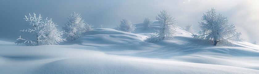 Fototapeta premium Snow-covered landscapes with pristine white and blue hues, serene and wintery, Nature, Cool tones, Photograph, Winter wonderland