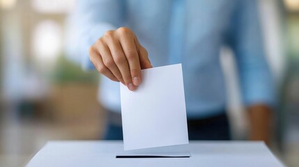 Close up view of a hand carefully placing a ballot inside a protective sleeve highlighting the secure voting process and the importance of civic participation in a democratic system