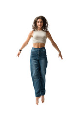 Happy fit woman jumping and moving