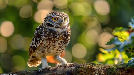 Obraz premium Captivating Owl Perched on a Branch with Bokeh Background