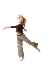 Happy fit woman jumping and moving