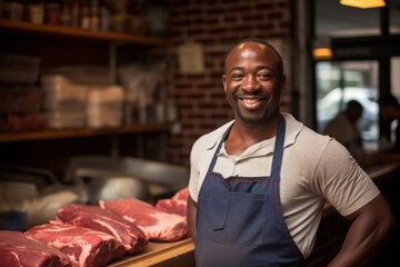 Meat shop adult food transportation.