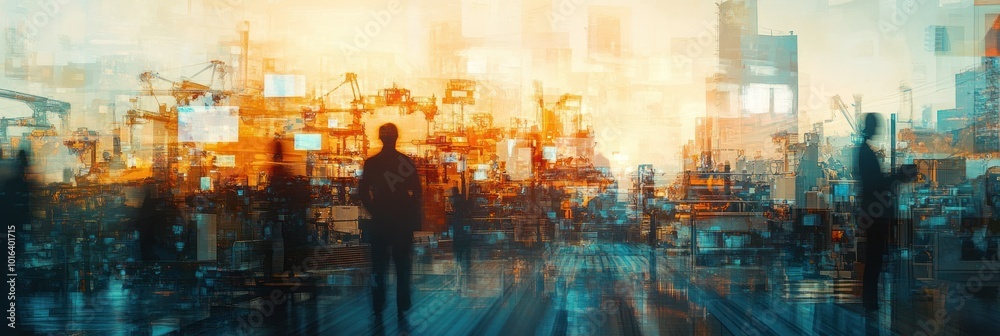 Canvas Prints Abstract industrial scene with silhouettes, representing technology and innovation.