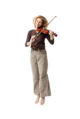 Musician playing the violin and jumping