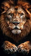 Majestic Lion Close-Up with Intense Stare in Dramatic Lighting