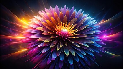 Panoramic abstract flowering bursting through the dark background