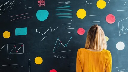 Business team sitting around a table covered in colorful sketches graphs and charts engaged in creative planning and strategy development for their company s future