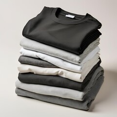 Set of pile stack group of folded blank black grey gray white tee t shirt sweater 
