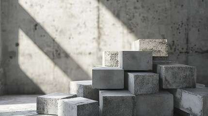 Pile of concrete blocks with room for text in the background