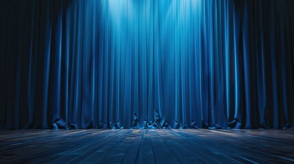 Stage with blue curtains and spotlights
