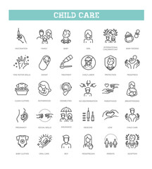 Child care outline symbols. Outline web icon set