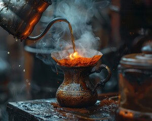 Traditional brewing methods for coffee and tea, cultural and authentic, Culinary, Soft tones, Photograph, Beverage preparation